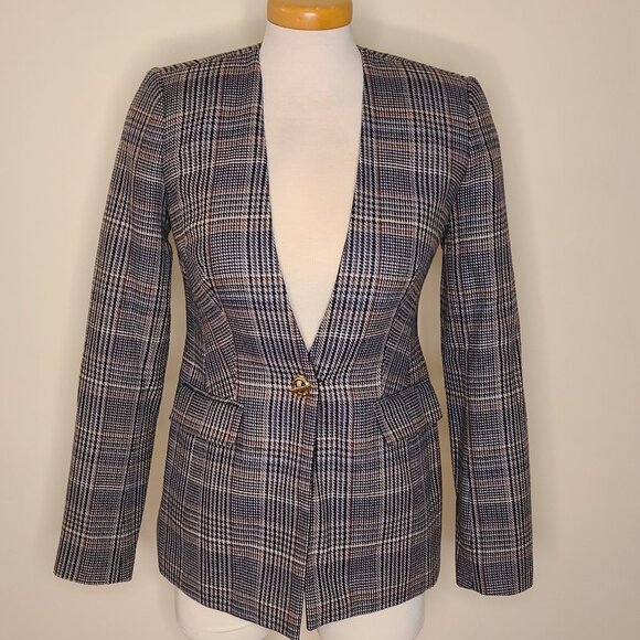 Calvin Klein Plaid Tweed Toggle Blazer - Picture 2 of 10